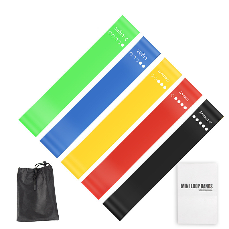 Home Gym Mini - 5本セット TPEレジスタンスバンドセット 収納バッグ＆マニュアル付き、ヨガ・ピラティス・筋力トレーニング・ホームジム用伸縮性エクササイズバンド