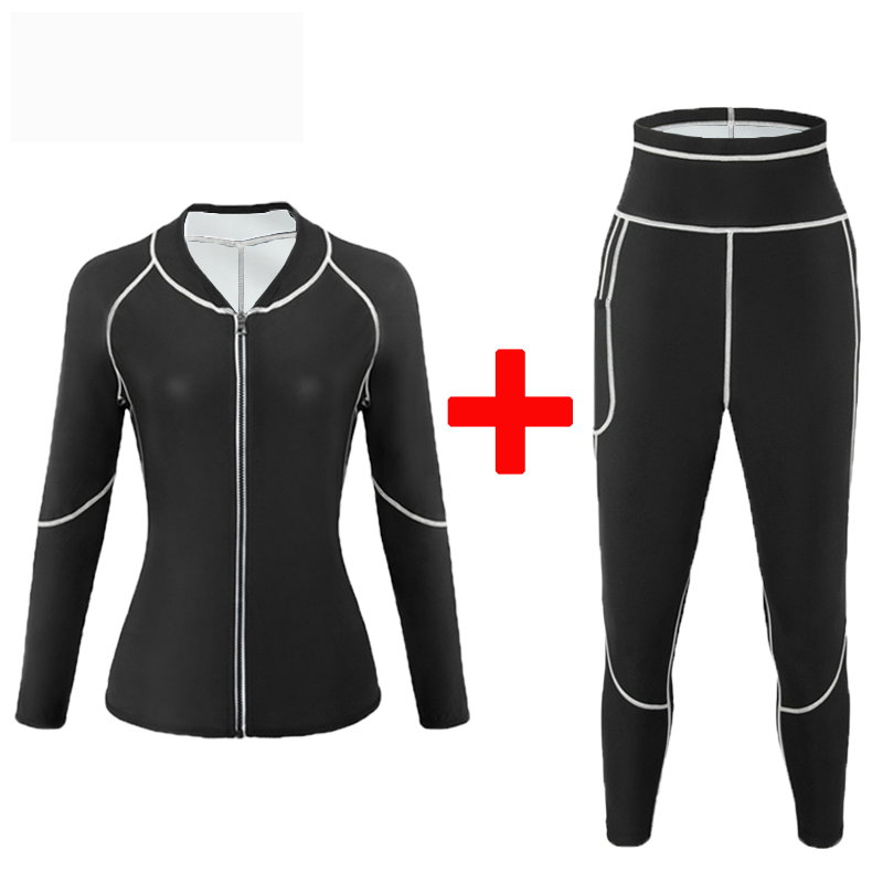 Home Gym Full Body - サウナスーツ女性用ジム服セットランニングフィットネスエクササイズスポーツウェアパンツ減量発汗スポーツスーツワークアウトトップス
