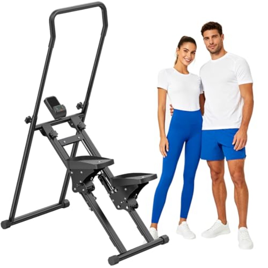 Home Gym Full Body - ホームジム用ステアステッパーマシン：折りたたみ式垂直クライマー、LCDモニターとハンドルバー付き、低衝撃フルボディトレーニング機器