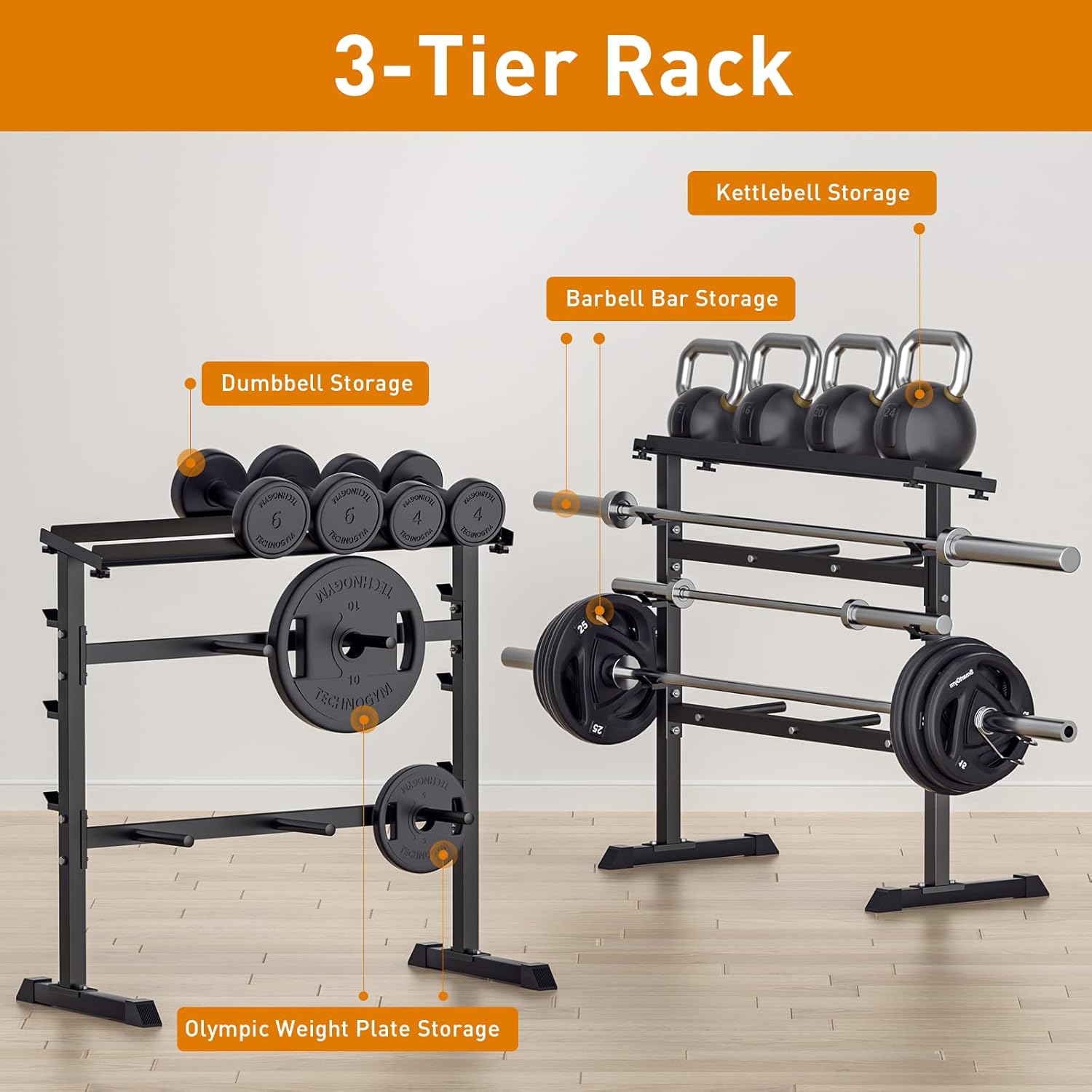 ホームジム筋力トレーニングウェイト収納ラック - 金属製、黒 - Home Gym Usa のレビューと価格