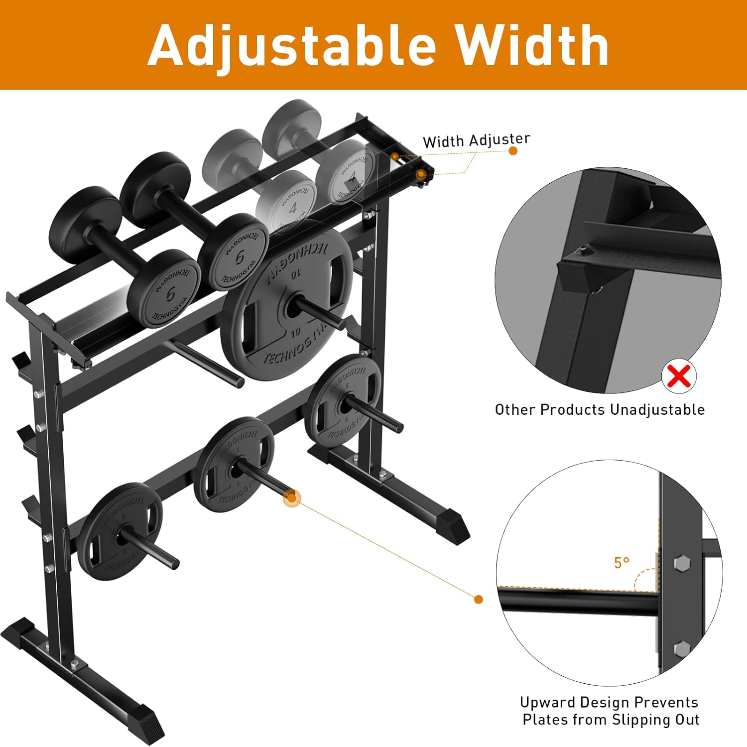 ホームジム筋力トレーニングウェイト収納ラック - 金属製、黒 - Home Gym Usa のレビューと価格