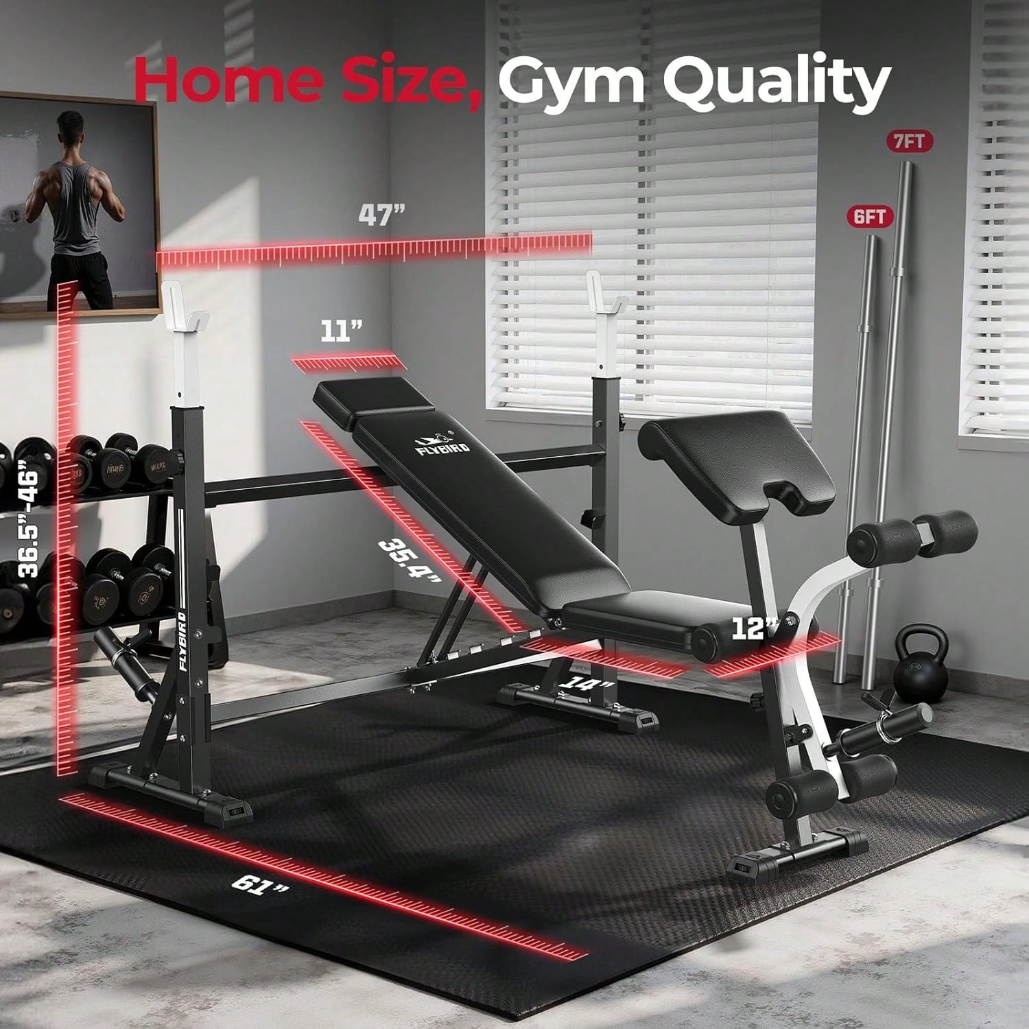FLYBIRD調整可能なウェイトベンチ、ベンチプレスラック、 - Home Gym Leg Extension のレビューと価格