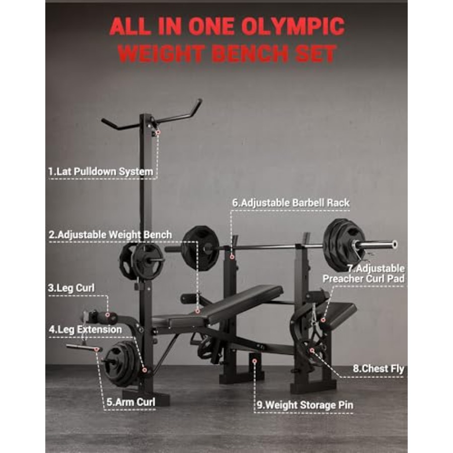 ホームジム8in1折りたたみ式ウェイトベンチセット（プリチャ - Home Gym Leg Extension のレビューと価格