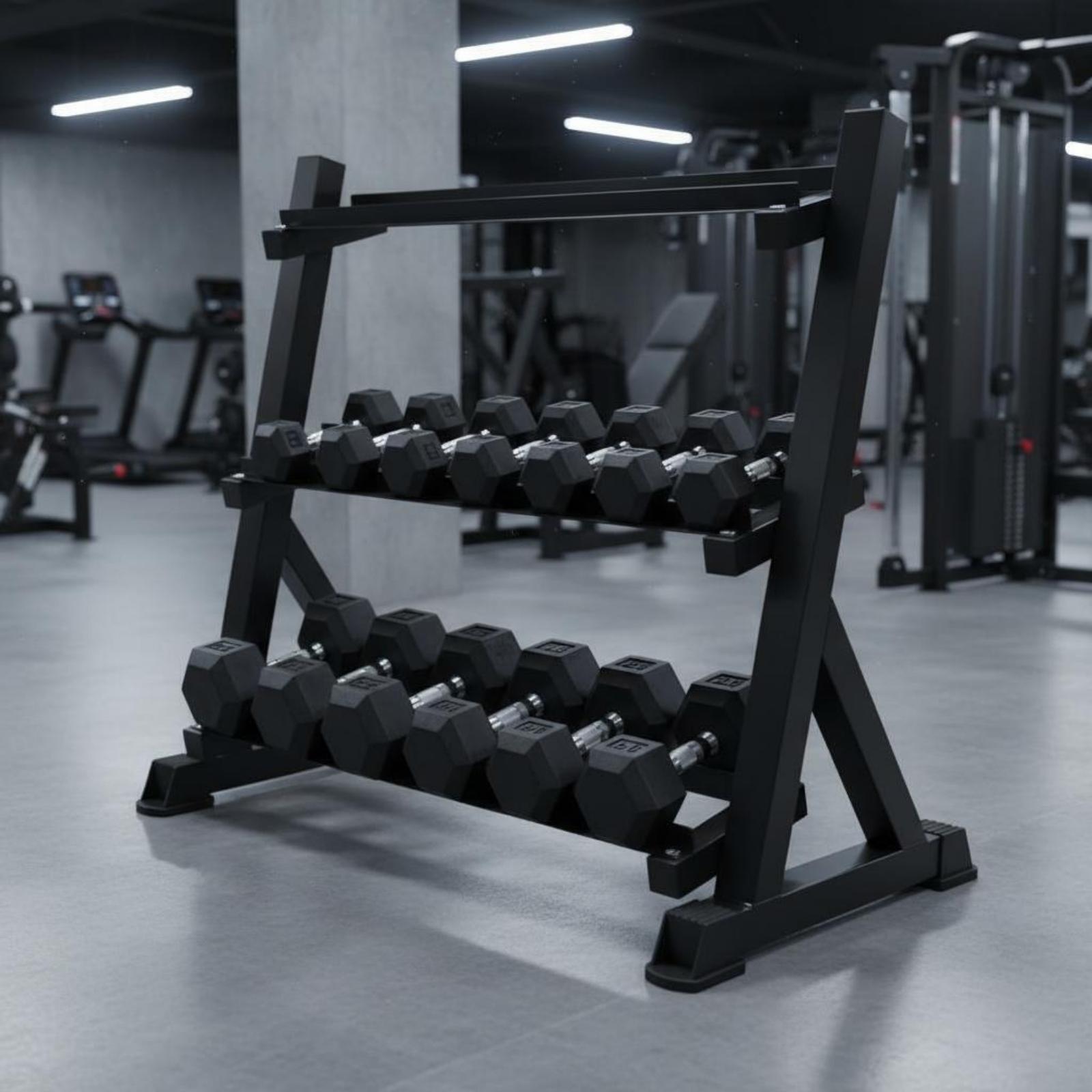 3段式ダンベルラック、省スペースの六角形ダンベルラック、ホー - Home Gym Usa のレビューと価格