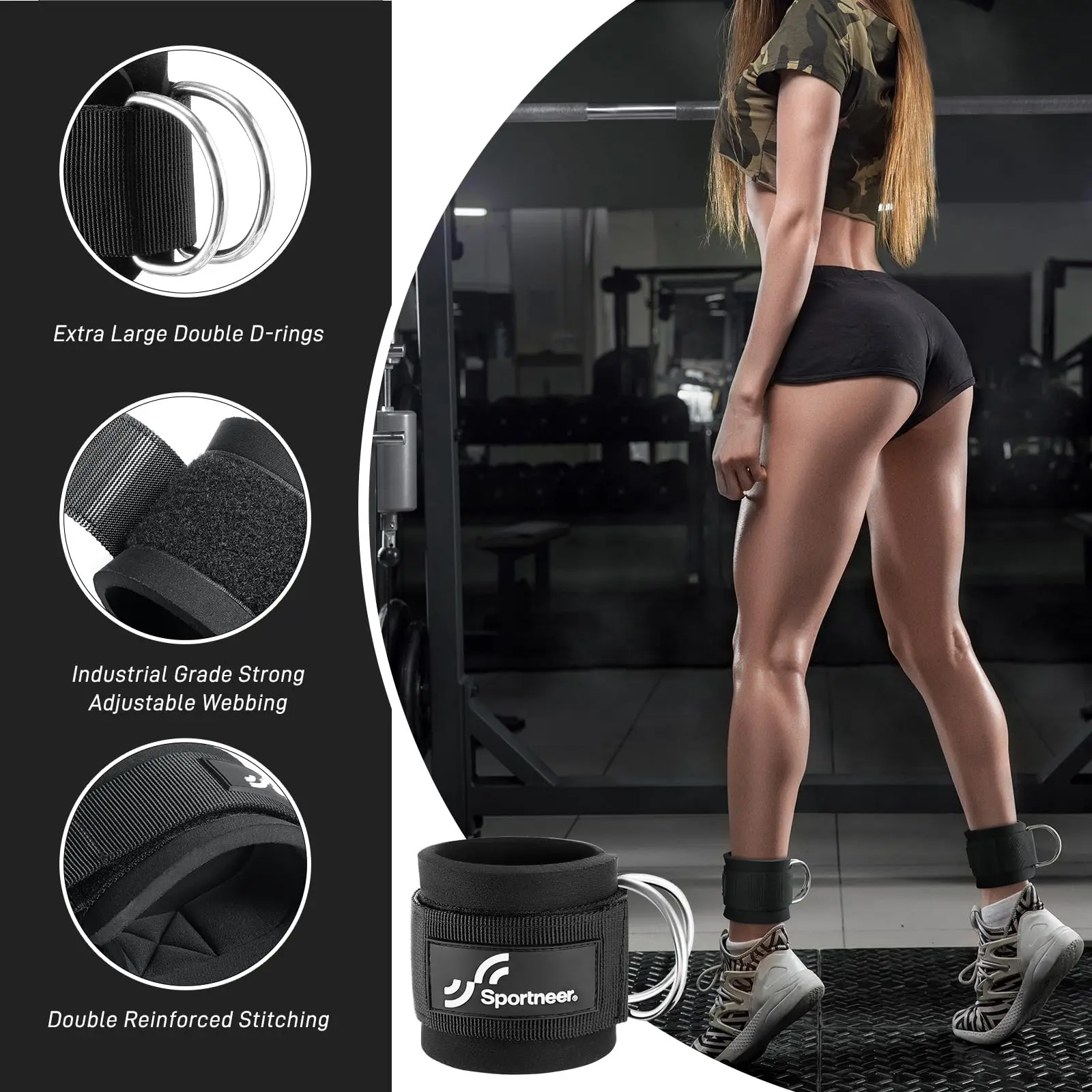 スポーツニア製、調整可能なアンクルストラップ1組。自宅やジム - Home Gym Leg Extension のレビューと価格