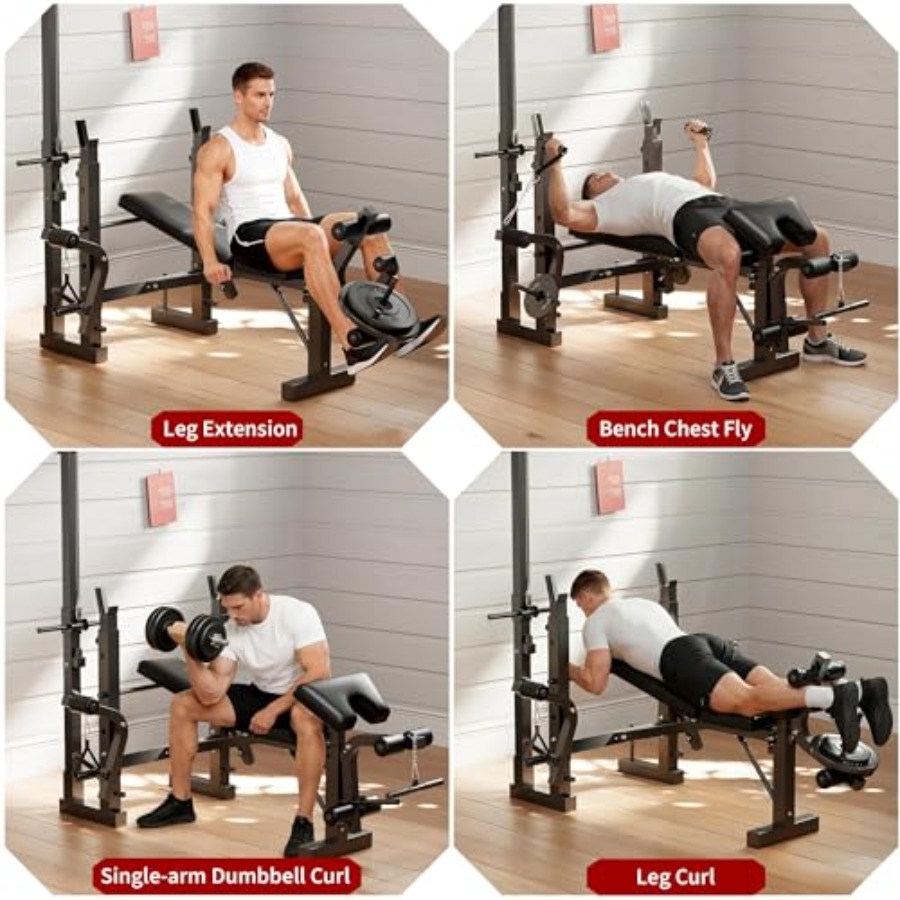 ホームジムウェイトベンチセット：スチールフレームブラック多機 - Home Gym Leg Extension のレビューと価格