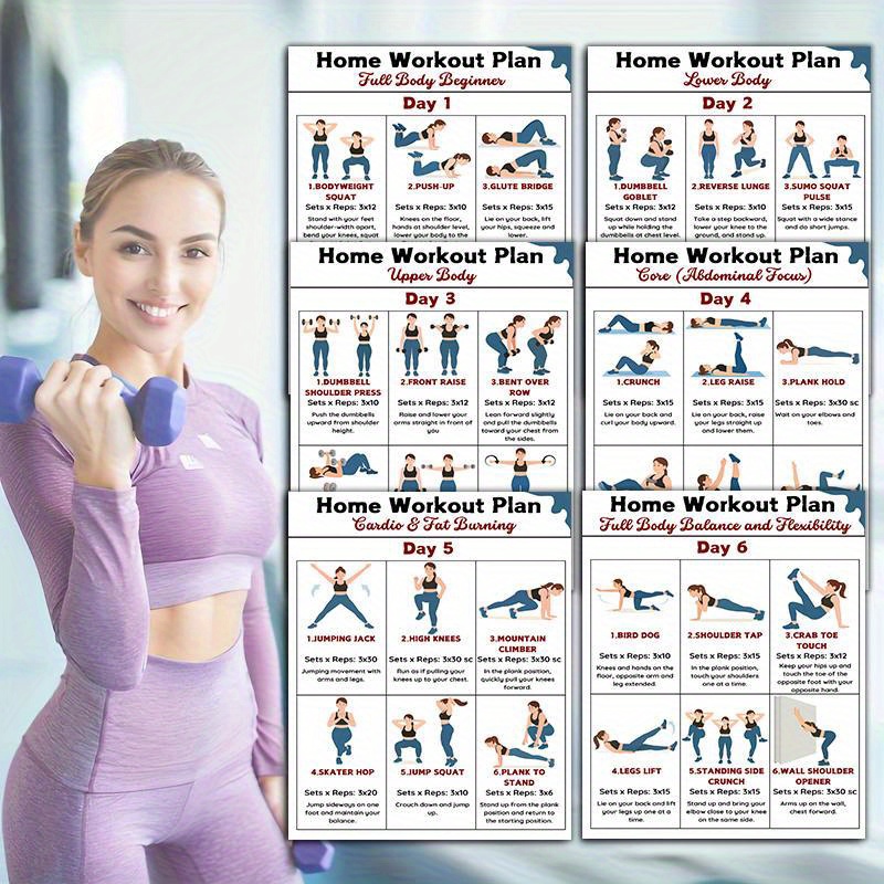 6枚組 ホームフィットネスウォールチャート ワークアウト用、 - Workout Plan Home Gym のレビューと価格