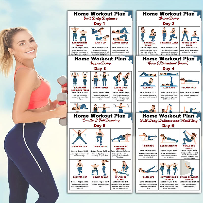 6枚組 ホームフィットネスウォールチャート ワークアウト用、 - Workout Plan Home Gym のレビューと価格