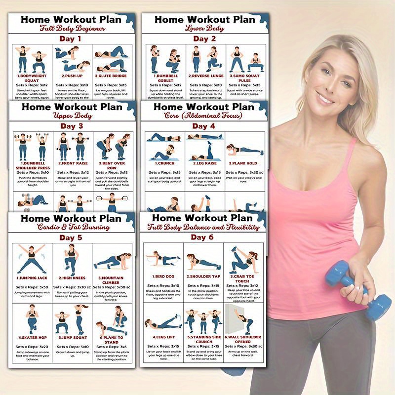 6枚組 ホームフィットネスウォールチャート ワークアウト用、 - Workout Plan Home Gym のレビューと価格