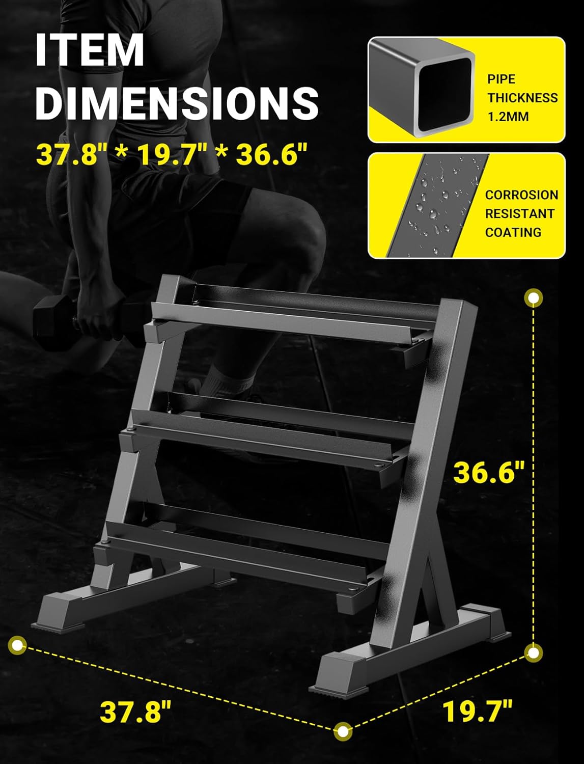 ホームジムダンベルラック、3段＆5段、コンパクト、耐荷重11 - Home Gym Usa のレビューと価格